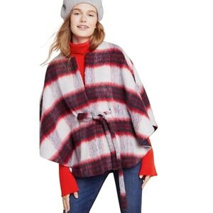 Anthropologie Andersen & Lauth Olivia‎ Plaid Wool Belted Cape Coat One Size
